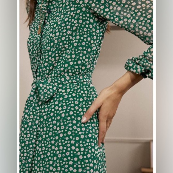 Boden Abigail Palm Leaf Floral Print Shirt Dress, Green - Picture 4 of 11